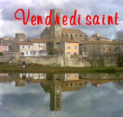 Trèbes, église et son reflet dans l'Aude.